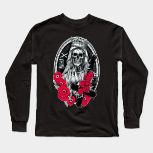 Skull with red flowers Long Sleeve T-Shirt